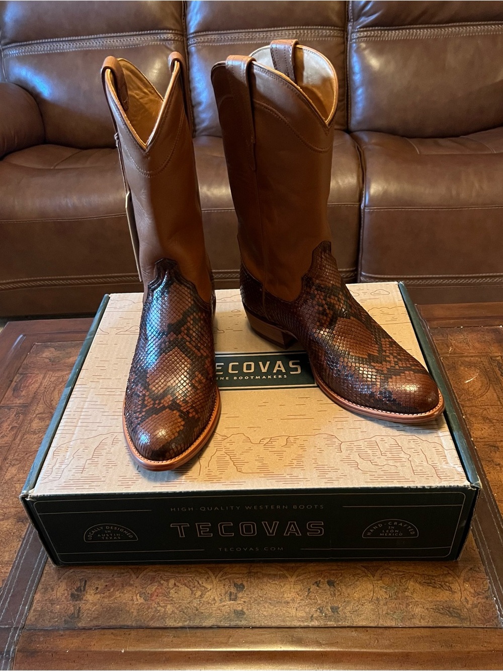 Men's Tecova "The Billy" Ltd. Edition Python Skin and Leather Boots. Size 10EE